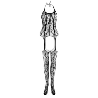 Halter knotted suspender lace bodystocking