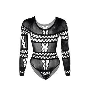 Long sleeve hollow out fishnet bodysuit