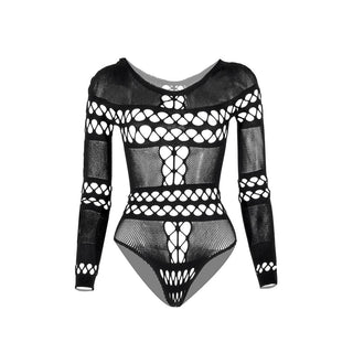 Long sleeve hollow out fishnet bodysuit