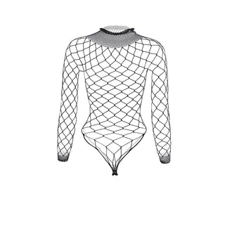 Long sleeve high neck fishnet diamond pattern bodysuit