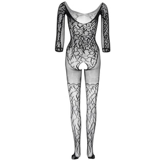Long sleeve off shoulder fishnet pattern bodystocking