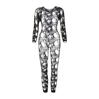 Long sleeve net hollow out padded bodystocking