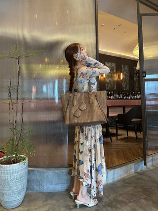 brown distressed tote
