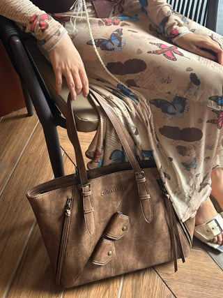 brown distressed tote