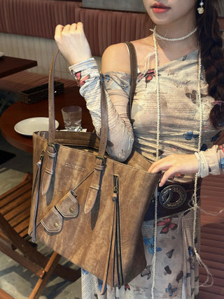 brown distressed tote