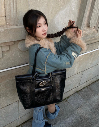 black pleated tote