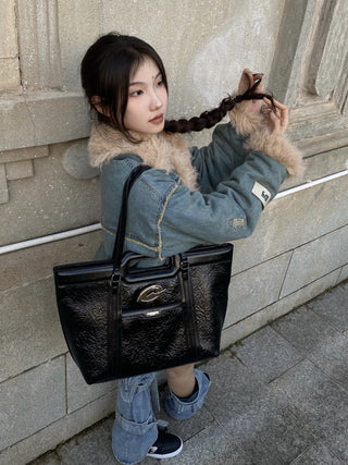 black pleated tote