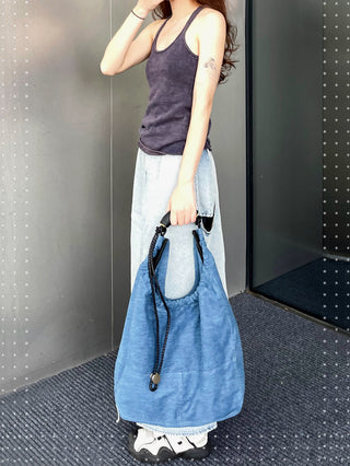 denim woven tote