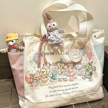 Cute cartoon canvas print shoulder bag