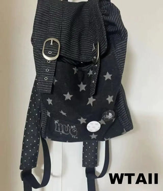 dots denim backpack
