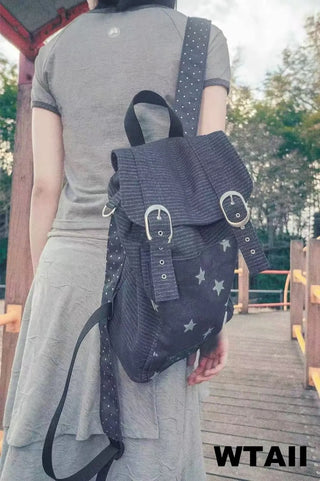 dots denim backpack