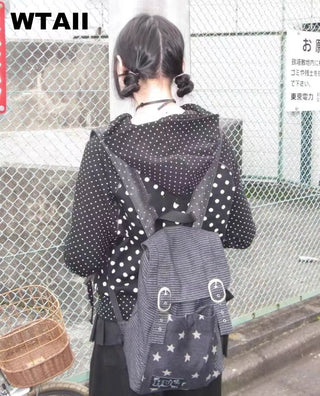 dots denim backpack