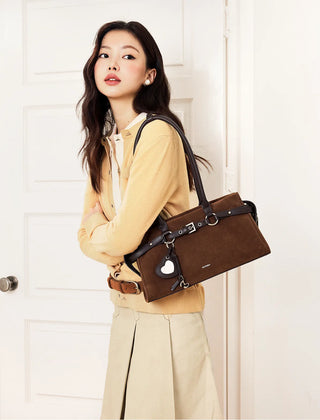 gold suede shoulder bag