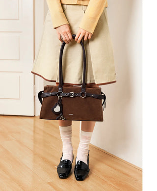 gold suede shoulder bag