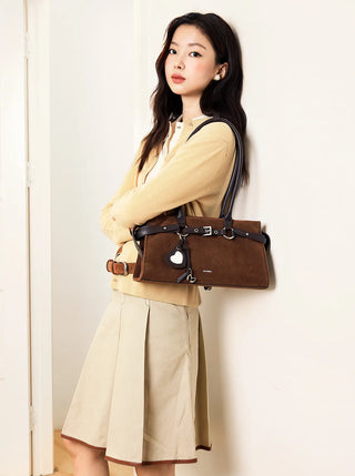 gold suede shoulder bag