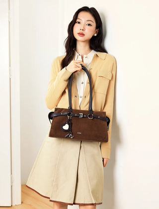 gold suede shoulder bag