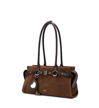 gold suede shoulder bag