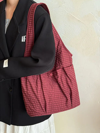 plaid bucket bag