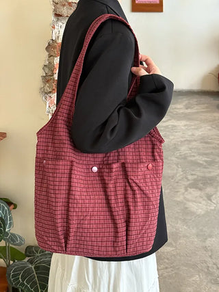 plaid bucket bag