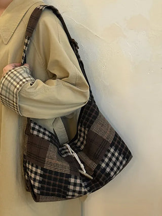 plaid tote bag