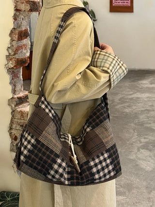 plaid tote bag