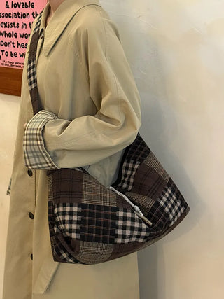 plaid tote bag