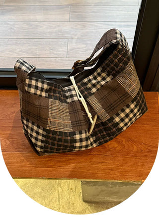 plaid tote bag