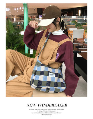 plaid canvas messenger