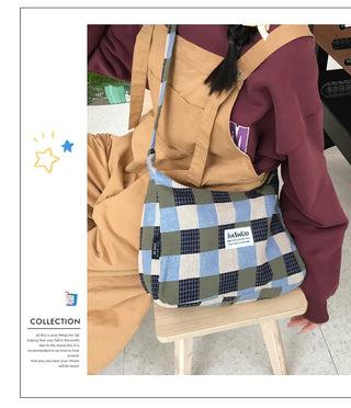 plaid canvas messenger