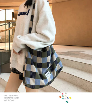 plaid canvas messenger