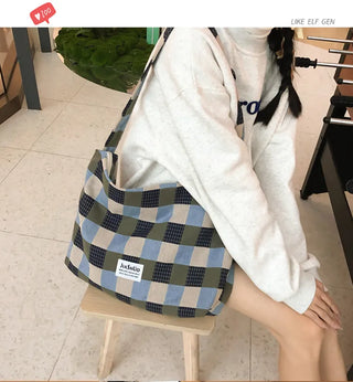 plaid canvas messenger