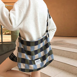 plaid canvas messenger