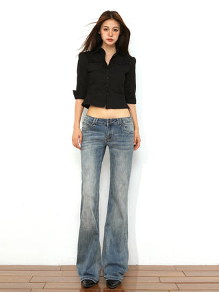 low waist bell-bottom jeans