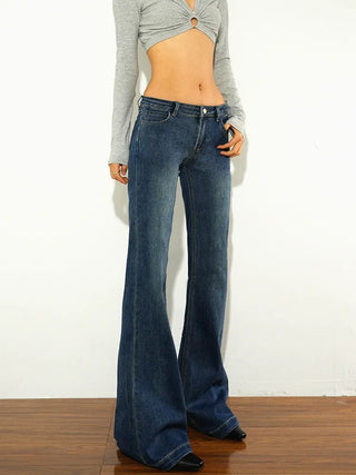 washed bell-bottom jeans