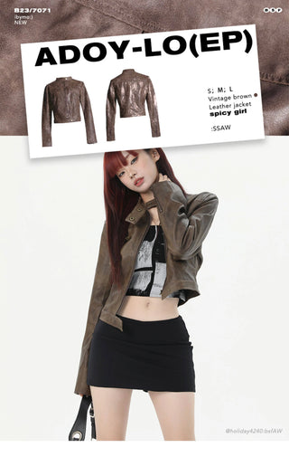 brown leather coat