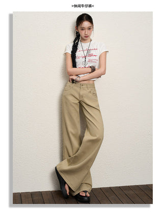 khaki bell-bottom jeans