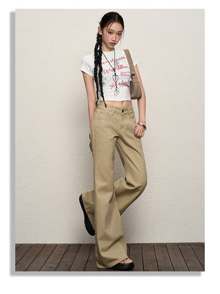 khaki bell-bottom jeans