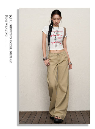 khaki bell-bottom jeans