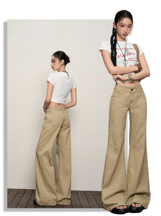 khaki bell-bottom jeans
