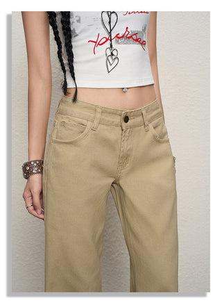 khaki bell-bottom jeans