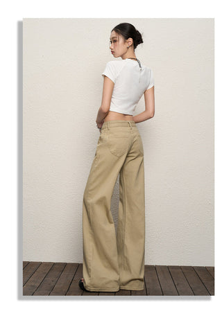 khaki bell-bottom jeans