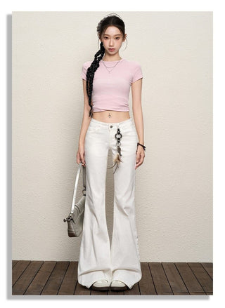 khaki bell-bottom jeans