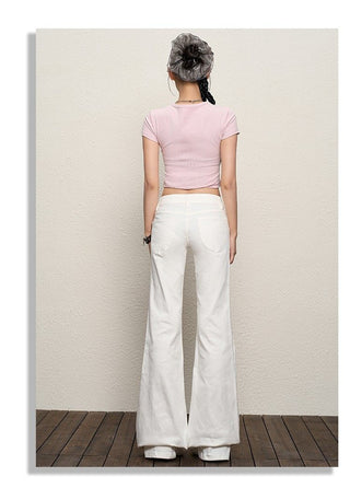 khaki bell-bottom jeans