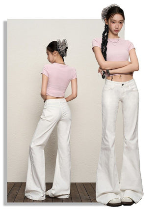 khaki bell-bottom jeans