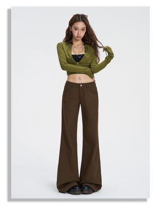 khaki bell-bottom jeans