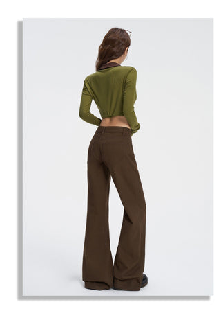 khaki bell-bottom jeans