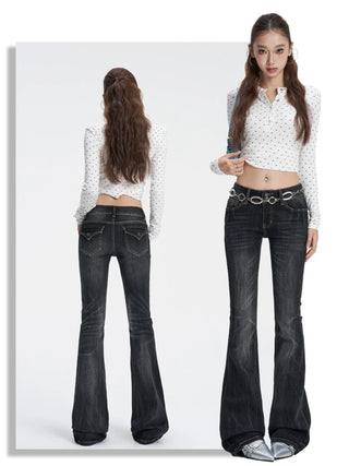 denim washed flare jeans
