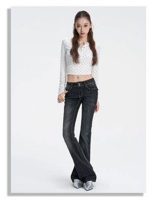 denim washed flare jeans