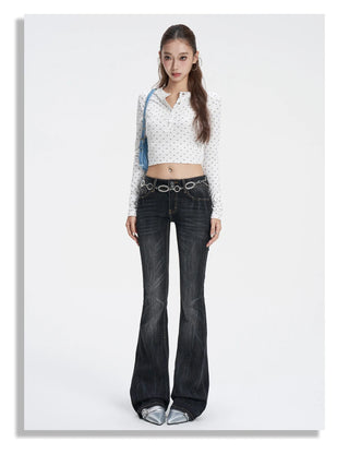 denim washed flare jeans