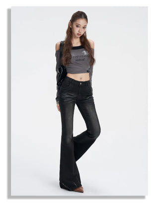 black Washed Flare Jeans